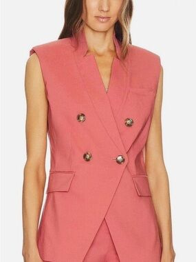 Veronica Beard Amika Vest Blazer Pink Sleeveless Double Breasted Spring Suit